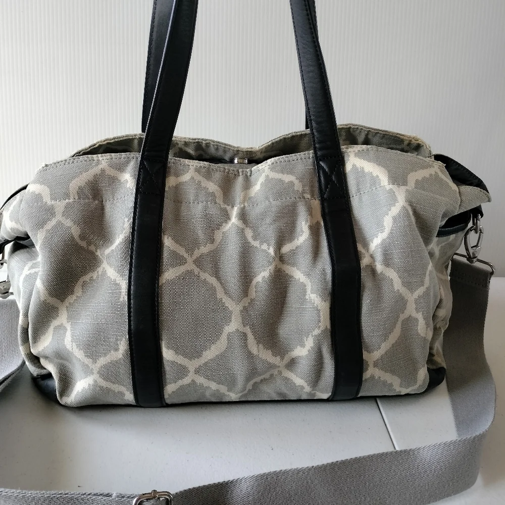 Pottery Barn Kids Gray Ikat Baby Diaper Bag Tote Travel Removable Strap